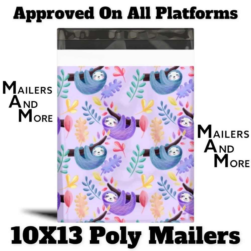 50 10X13 Poly Mailers Purple Sloths Shipping Envelopes Bags PRICE IS FIRM - Picture 4 of 7